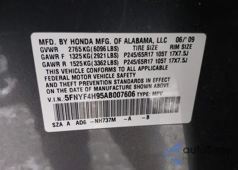 2010 Honda Pilot Touring z USA, uszkodzony, nr VIN 5FNYF4H95AB007606